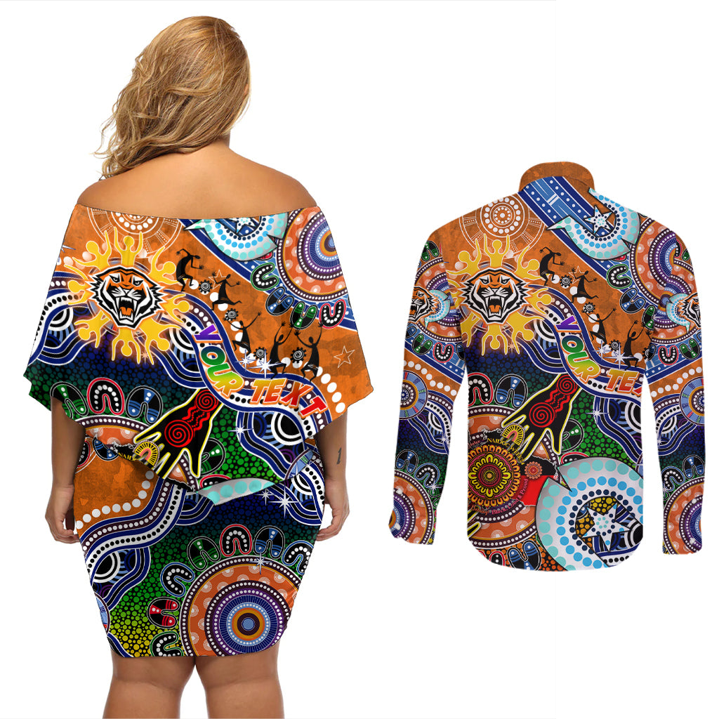 Personalised Tigers NAIDOC Week 2024 Couples Matching Off Shoulder Short Dress and Long Sleeve Button Shirt Australia Aboriginal Dot Painting
