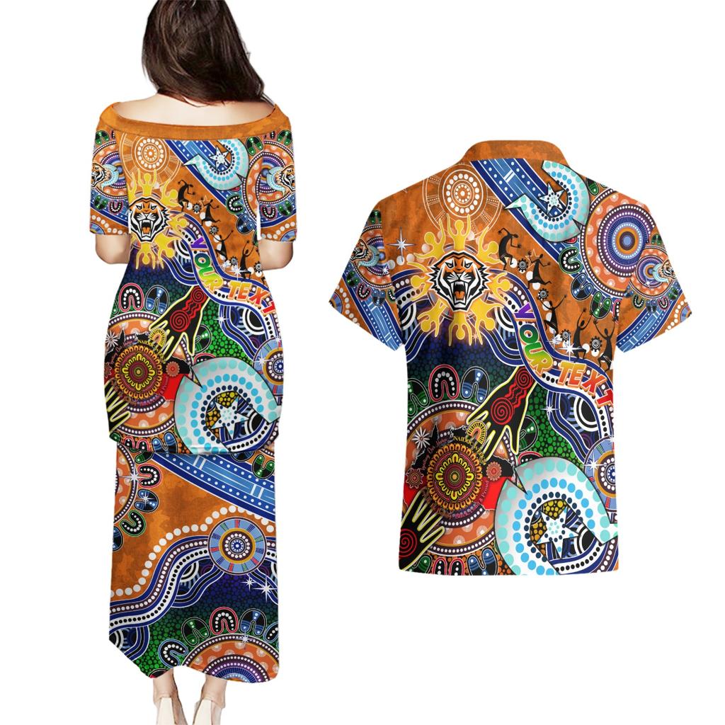 Personalised Tigers NAIDOC Week 2024 Couples Matching Puletasi and Hawaiian Shirt Australia Aboriginal Dot Painting