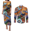 Personalised Tigers NAIDOC Week 2024 Couples Matching Puletasi and Long Sleeve Button Shirt Australia Aboriginal Dot Painting