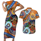 Personalised Tigers NAIDOC Week 2024 Couples Matching Short Sleeve Bodycon Dress and Hawaiian Shirt Australia Aboriginal Dot Painting