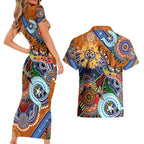 Personalised Tigers NAIDOC Week 2024 Couples Matching Short Sleeve Bodycon Dress and Hawaiian Shirt Australia Aboriginal Dot Painting