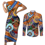 Personalised Tigers NAIDOC Week 2024 Couples Matching Short Sleeve Bodycon Dress and Long Sleeve Button Shirt Australia Aboriginal Dot Painting