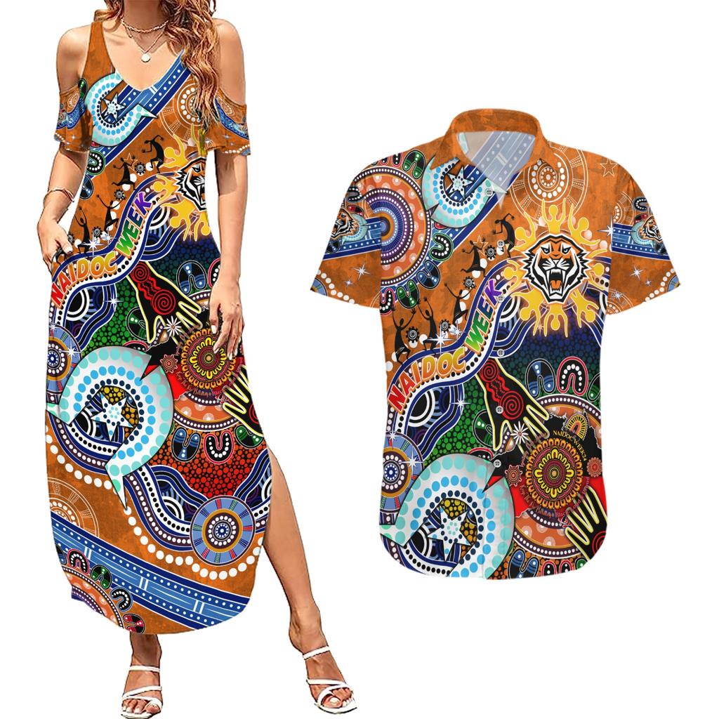 Personalised Tigers NAIDOC Week 2024 Couples Matching Summer Maxi Dress and Hawaiian Shirt Australia Aboriginal Dot Painting