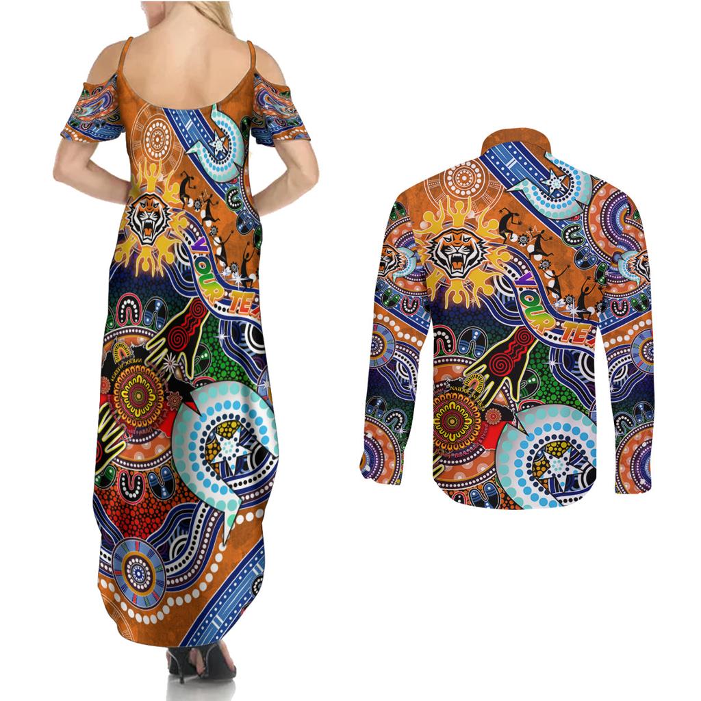 Personalised Tigers NAIDOC Week 2024 Couples Matching Summer Maxi Dress and Long Sleeve Button Shirt Australia Aboriginal Dot Painting