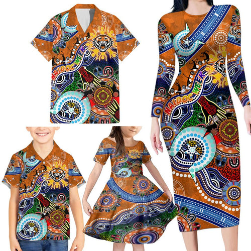 Personalised Tigers NAIDOC Week 2024 Family Matching Long Sleeve Bodycon Dress and Hawaiian Shirt Australia Aboriginal Dot Painting
