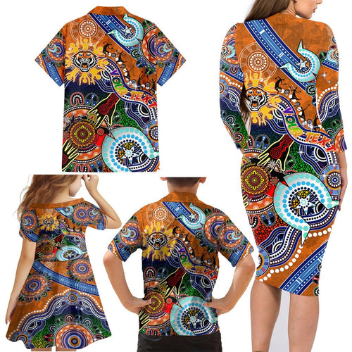 Personalised Tigers NAIDOC Week 2024 Family Matching Long Sleeve Bodycon Dress and Hawaiian Shirt Australia Aboriginal Dot Painting