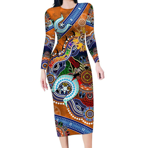 Personalised Tigers NAIDOC Week 2024 Family Matching Long Sleeve Bodycon Dress and Hawaiian Shirt Australia Aboriginal Dot Painting