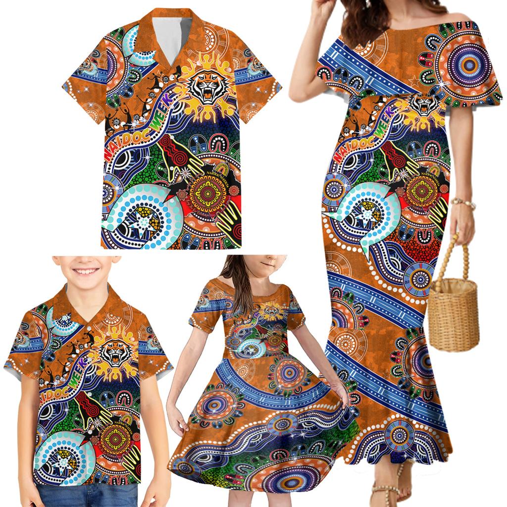 Personalised Tigers NAIDOC Week 2024 Family Matching Mermaid Dress and Hawaiian Shirt Australia Aboriginal Dot Painting
