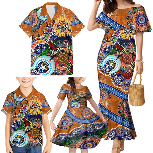 Personalised Tigers NAIDOC Week 2024 Family Matching Mermaid Dress and Hawaiian Shirt Australia Aboriginal Dot Painting