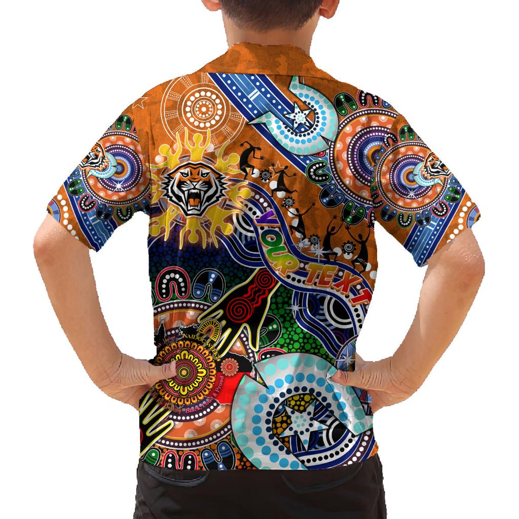 Personalised Tigers NAIDOC Week 2024 Family Matching Off The Shoulder Long Sleeve Dress and Hawaiian Shirt Australia Aboriginal Dot Painting