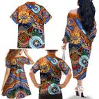 Personalised Tigers NAIDOC Week 2024 Family Matching Off The Shoulder Long Sleeve Dress and Hawaiian Shirt Australia Aboriginal Dot Painting