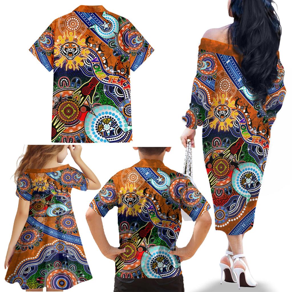 Personalised Tigers NAIDOC Week 2024 Family Matching Off The Shoulder Long Sleeve Dress and Hawaiian Shirt Australia Aboriginal Dot Painting