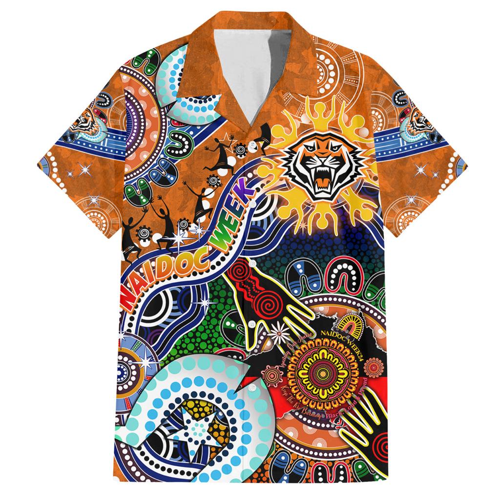 Personalised Tigers NAIDOC Week 2024 Family Matching Off Shoulder Maxi Dress and Hawaiian Shirt Australia Aboriginal Dot Painting