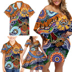 Personalised Tigers NAIDOC Week 2024 Family Matching Off Shoulder Short Dress and Hawaiian Shirt Australia Aboriginal Dot Painting