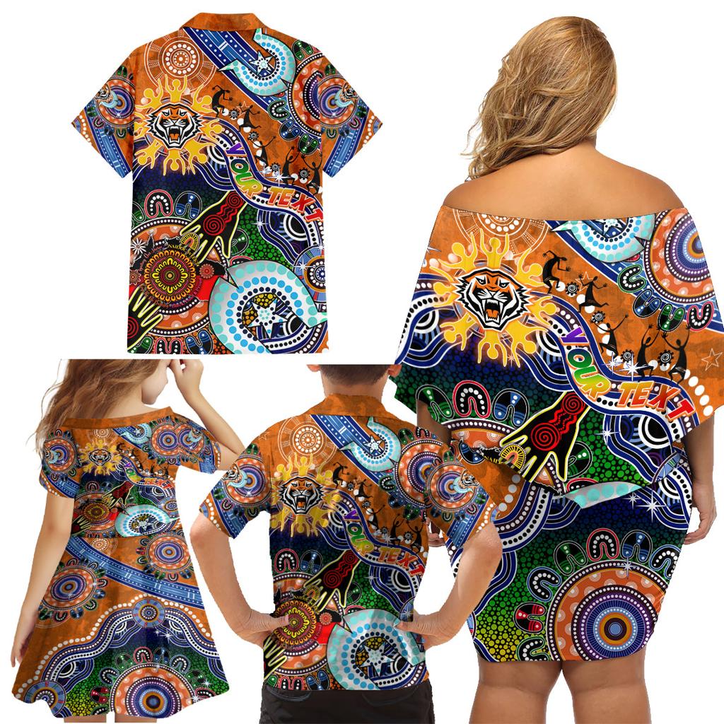 Personalised Tigers NAIDOC Week 2024 Family Matching Off Shoulder Short Dress and Hawaiian Shirt Australia Aboriginal Dot Painting
