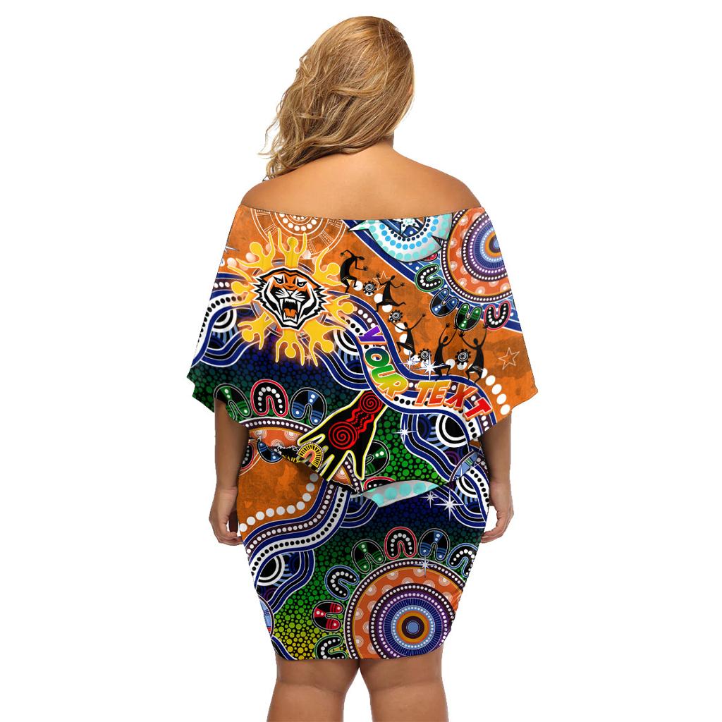 Personalised Tigers NAIDOC Week 2024 Family Matching Off Shoulder Short Dress and Hawaiian Shirt Australia Aboriginal Dot Painting