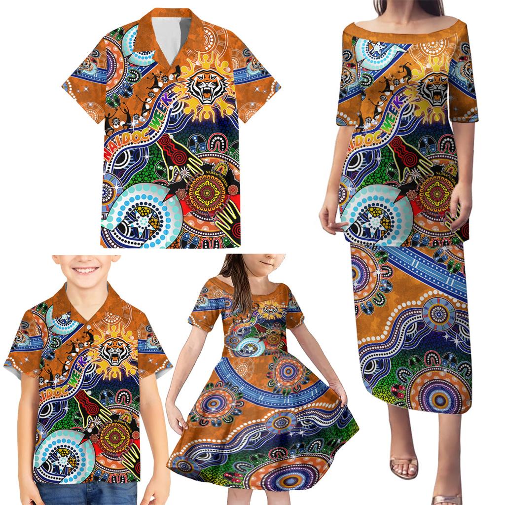 Personalised Tigers NAIDOC Week 2024 Family Matching Puletasi and Hawaiian Shirt Australia Aboriginal Dot Painting