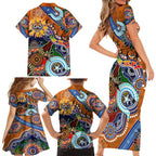 Personalised Tigers NAIDOC Week 2024 Family Matching Short Sleeve Bodycon Dress and Hawaiian Shirt Australia Aboriginal Dot Painting