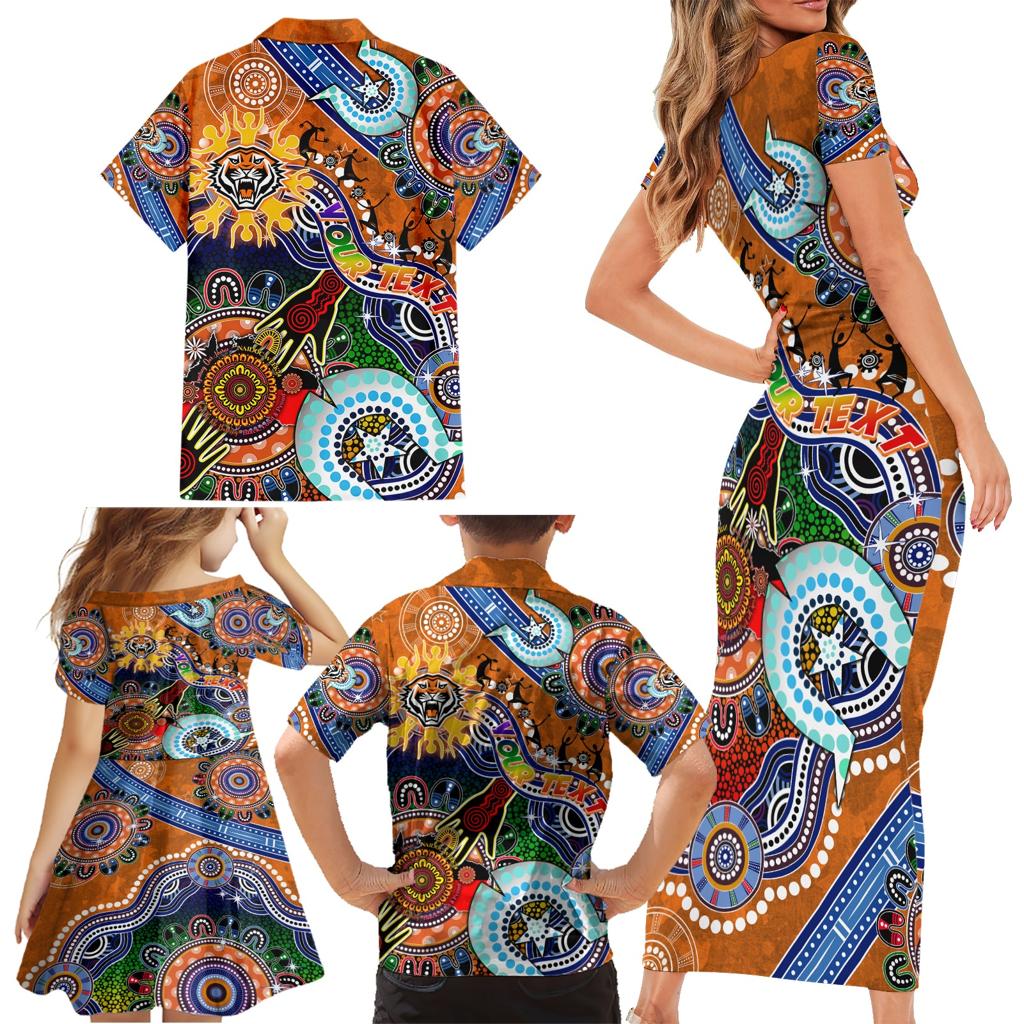 Personalised Tigers NAIDOC Week 2024 Family Matching Short Sleeve Bodycon Dress and Hawaiian Shirt Australia Aboriginal Dot Painting