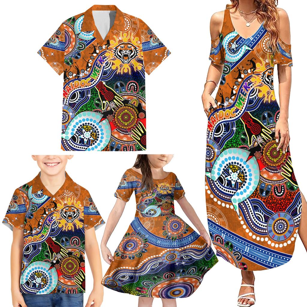 Personalised Tigers NAIDOC Week 2024 Family Matching Summer Maxi Dress and Hawaiian Shirt Australia Aboriginal Dot Painting