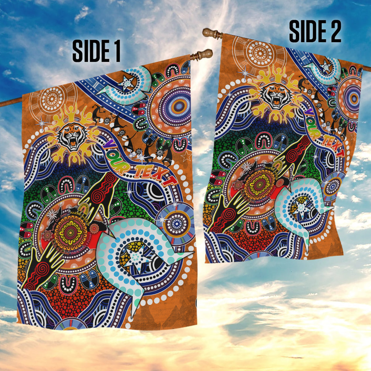 Personalised Tigers NAIDOC Week 2024 Garden Flag Australia Aboriginal Dot Painting