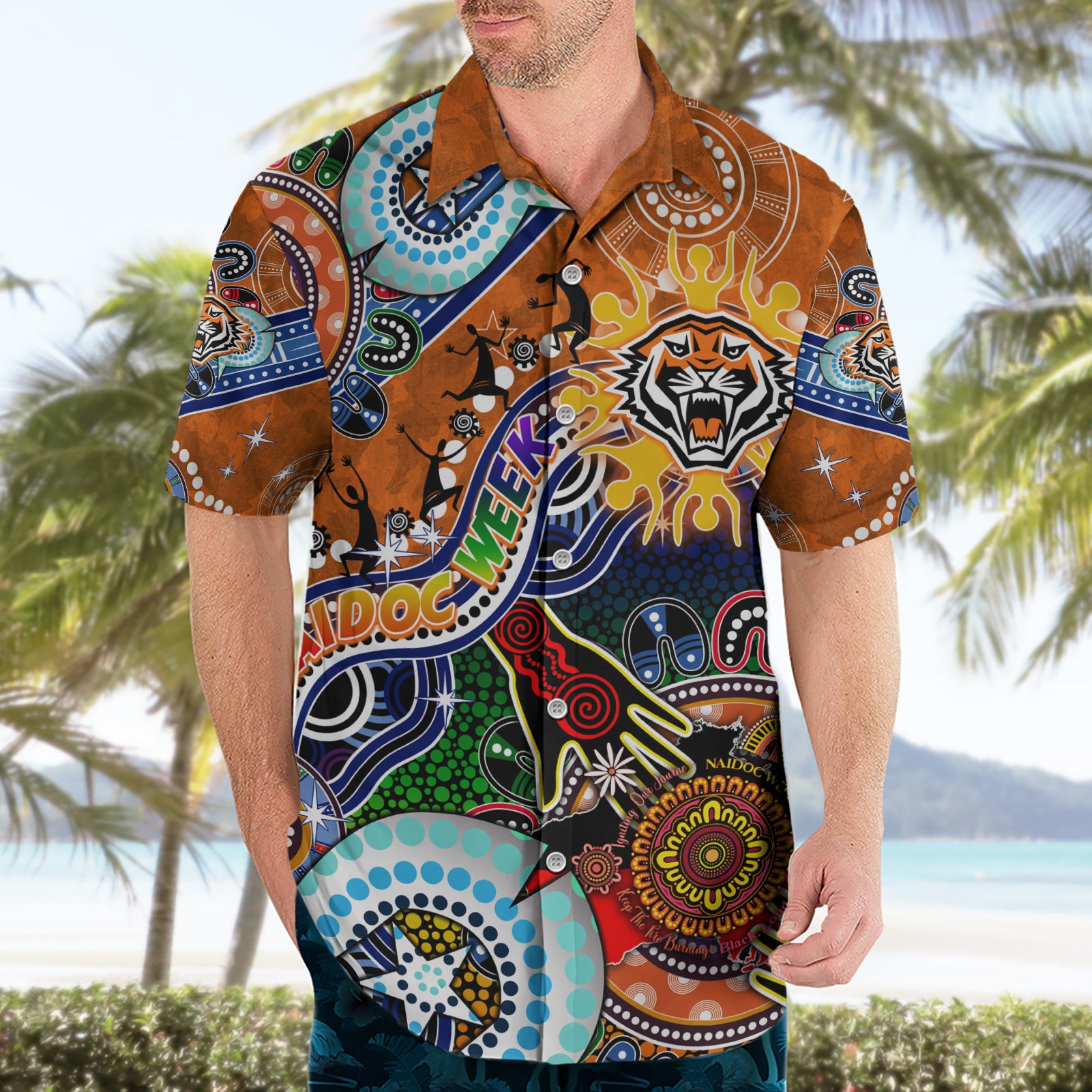 Personalised Tigers NAIDOC Week 2024 Hawaiian Shirt Australia Aboriginal Dot Painting