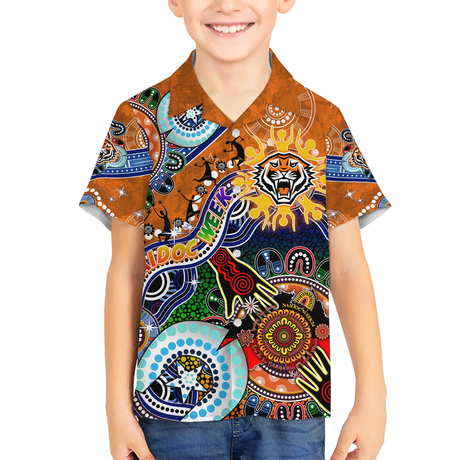 Personalised Tigers NAIDOC Week 2024 Hawaiian Shirt Australia Aboriginal Dot Painting