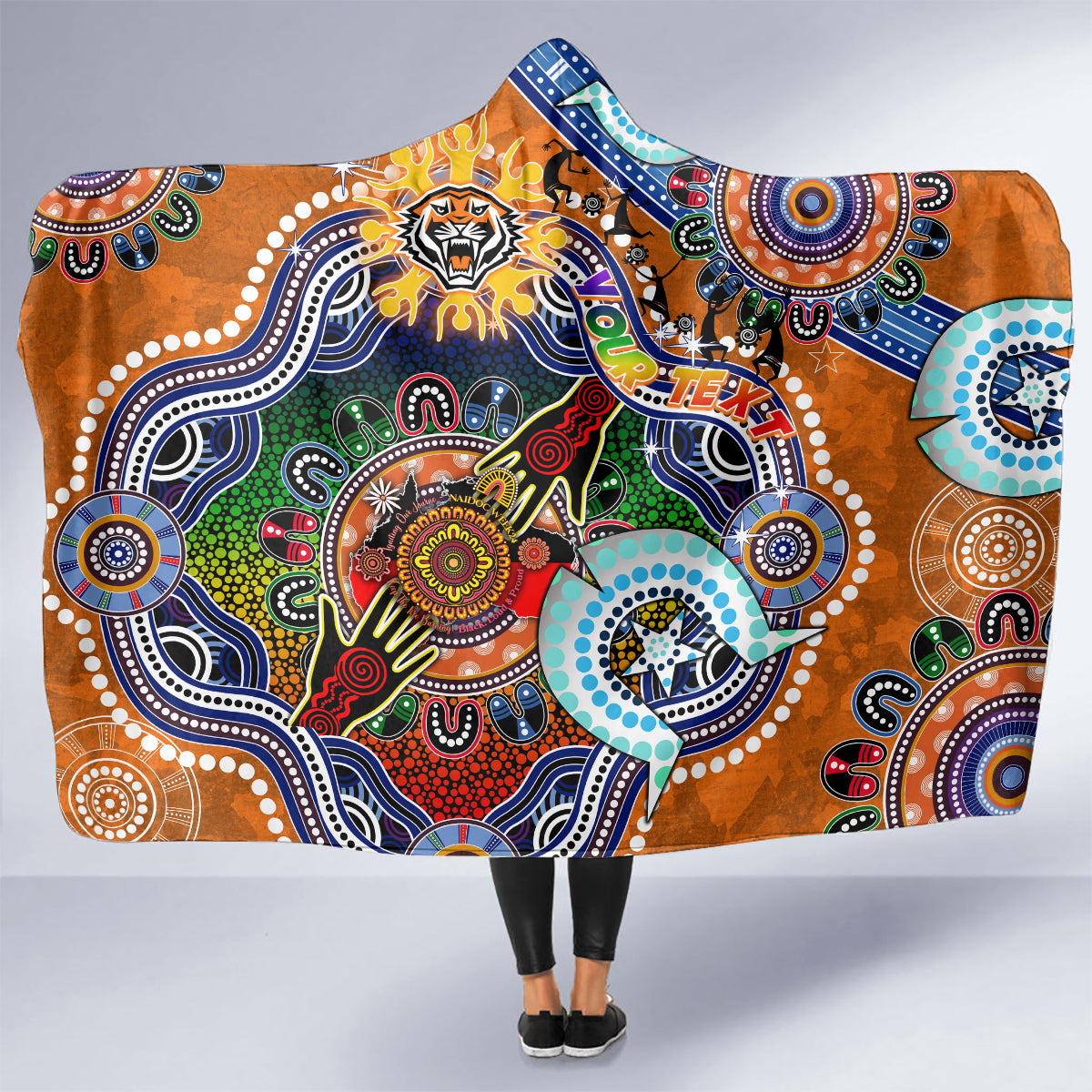 Personalised Tigers NAIDOC Week 2024 Hooded Blanket Australia Aboriginal Dot Painting