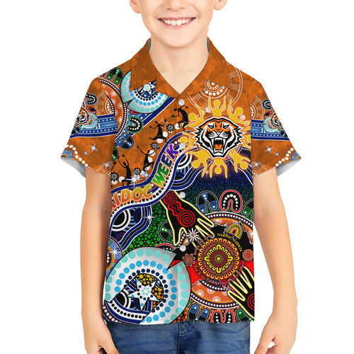 Personalised Tigers NAIDOC Week 2024 Kid Hawaiian Shirt Australia Aboriginal Dot Painting