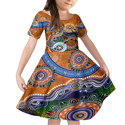 Personalised Tigers NAIDOC Week 2024 Kid Short Sleeve Dress Australia Aboriginal Dot Painting