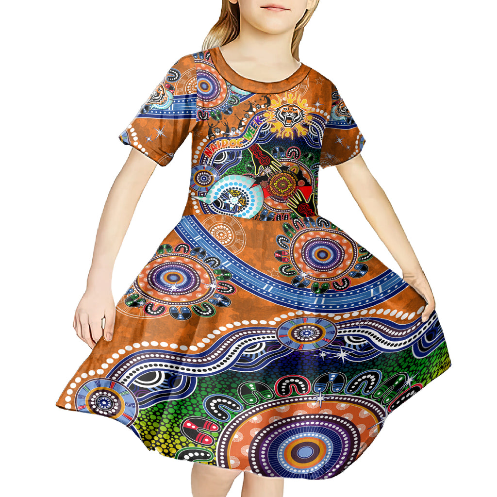 Personalised Tigers NAIDOC Week 2024 Kid Short Sleeve Dress Australia Aboriginal Dot Painting