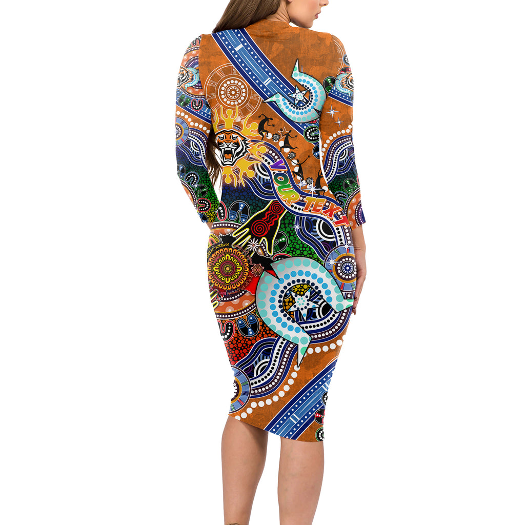 Personalised Tigers NAIDOC Week 2024 Long Sleeve Bodycon Dress Australia Aboriginal Dot Painting