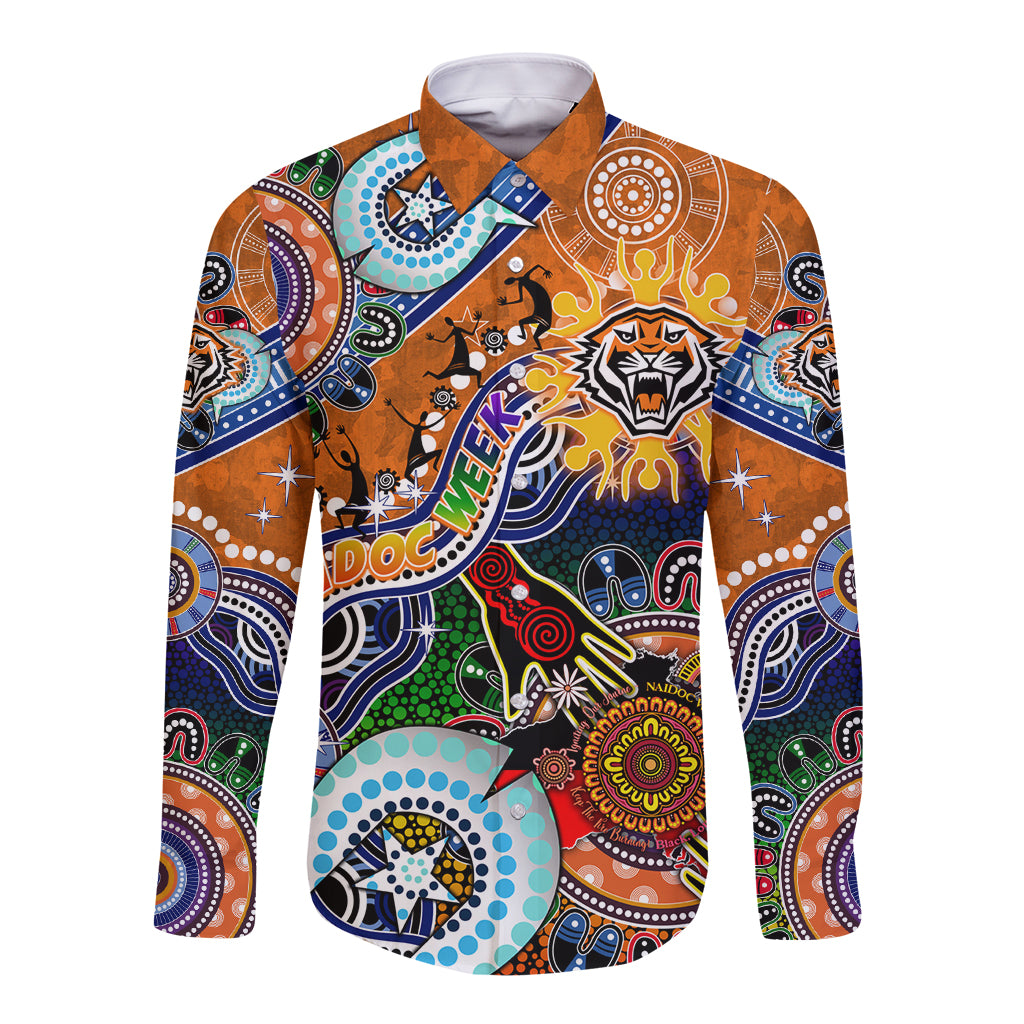 Personalised Tigers NAIDOC Week 2024 Long Sleeve Button Shirt Australia Aboriginal Dot Painting
