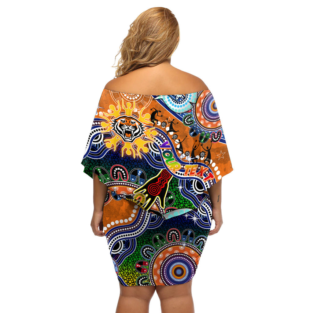 Personalised Tigers NAIDOC Week 2024 Off Shoulder Short Dress Australia Aboriginal Dot Painting