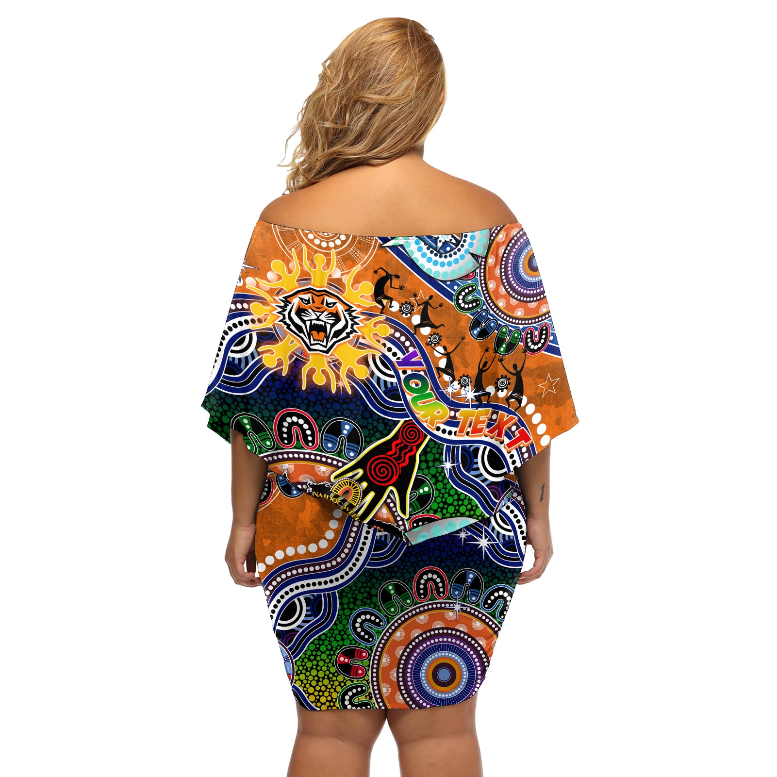 Personalised Tigers NAIDOC Week 2024 Off Shoulder Short Dress Australia Aboriginal Dot Painting