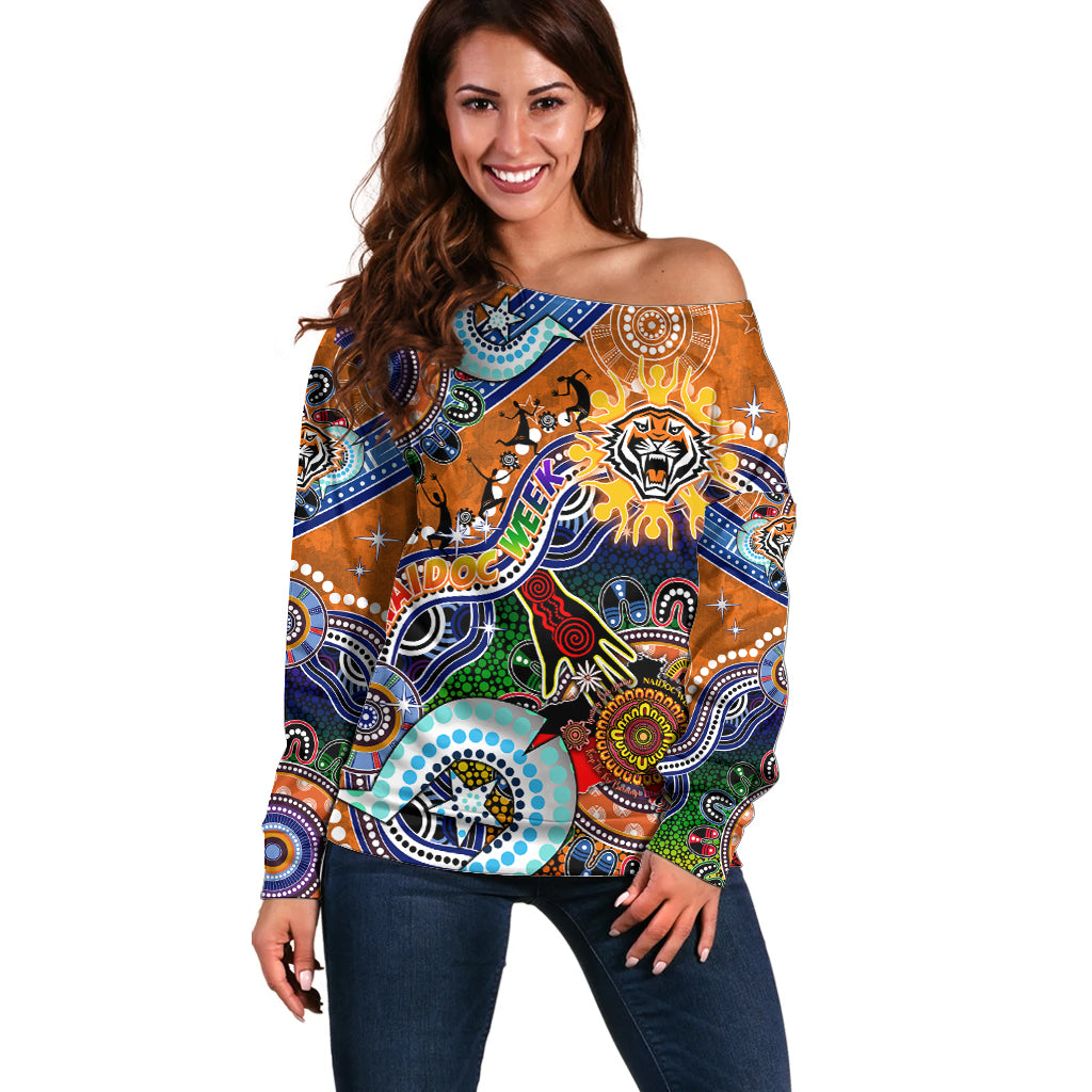 Personalised Tigers NAIDOC Week 2024 Off Shoulder Sweater Australia Aboriginal Dot Painting