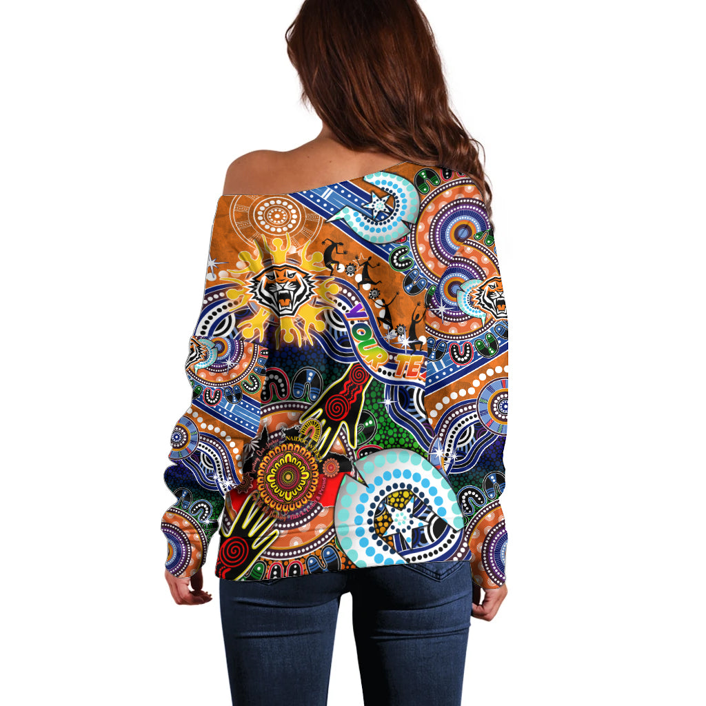 Personalised Tigers NAIDOC Week 2024 Off Shoulder Sweater Australia Aboriginal Dot Painting