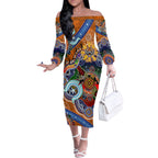 Personalised Tigers NAIDOC Week 2024 Off The Shoulder Long Sleeve Dress Australia Aboriginal Dot Painting