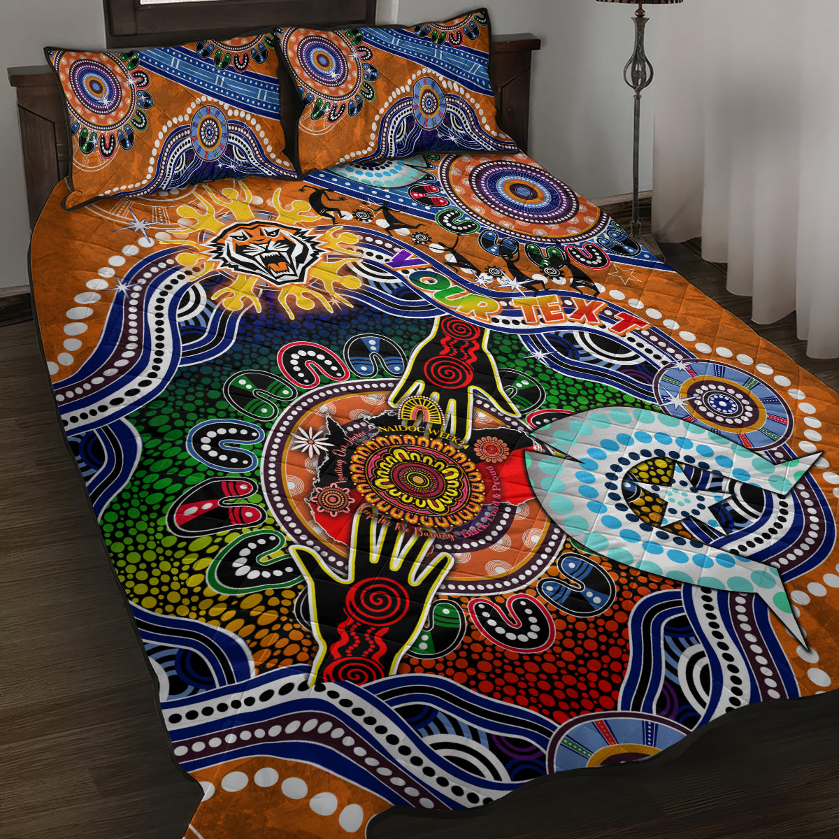 Personalised Tigers NAIDOC Week 2024 Quilt Bed Set Australia Aboriginal Dot Painting