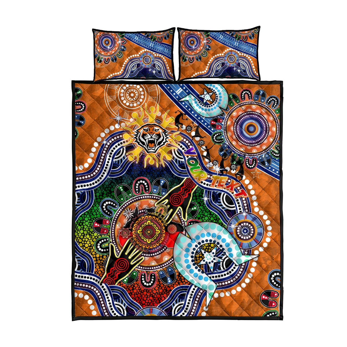 Personalised Tigers NAIDOC Week 2024 Quilt Bed Set Australia Aboriginal Dot Painting