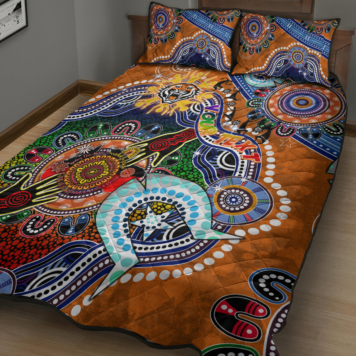 Personalised Tigers NAIDOC Week 2024 Quilt Bed Set Australia Aboriginal Dot Painting