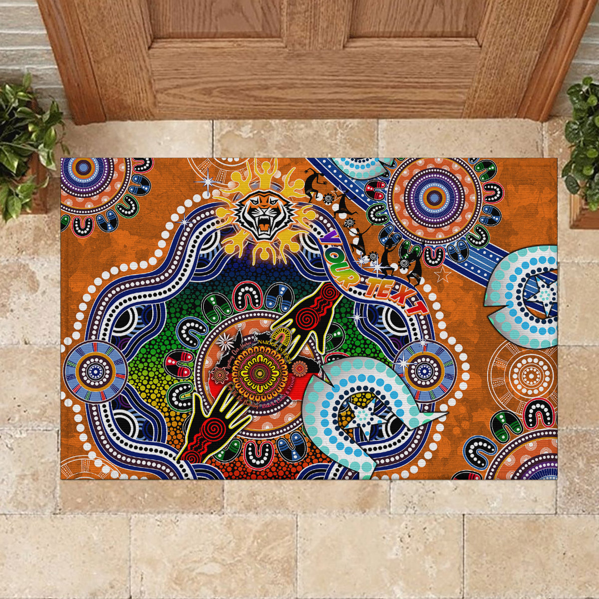 Personalised Tigers NAIDOC Week 2024 Rubber Doormat Australia Aboriginal Dot Painting