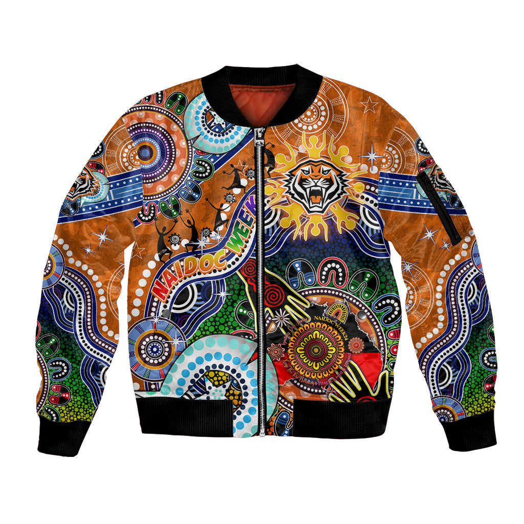 Personalised Tigers NAIDOC Week 2024 Sleeve Zip Bomber Jacket Australia Aboriginal Dot Painting