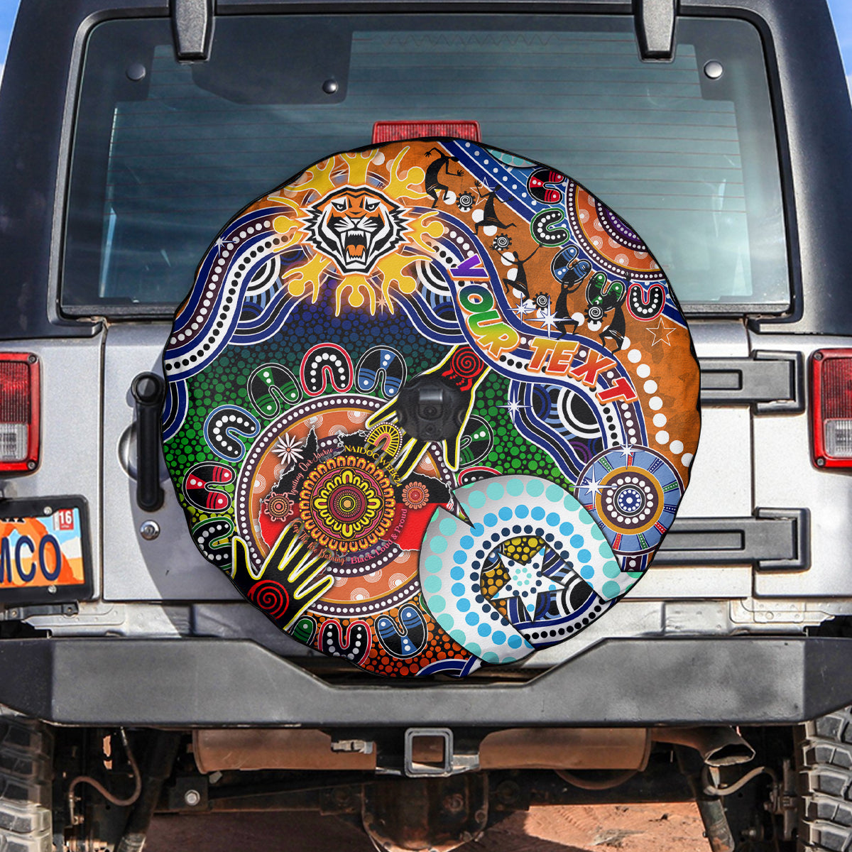 Personalised Tigers NAIDOC Week 2024 Spare Tire Cover Australia Aboriginal Dot Painting