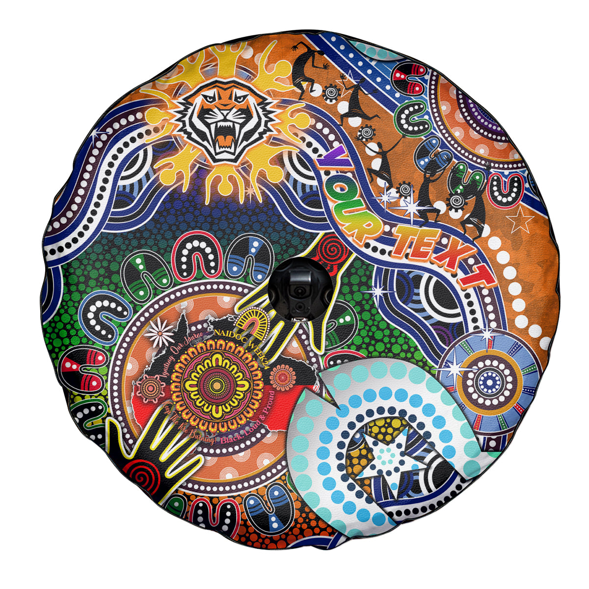 Personalised Tigers NAIDOC Week 2024 Spare Tire Cover Australia Aboriginal Dot Painting