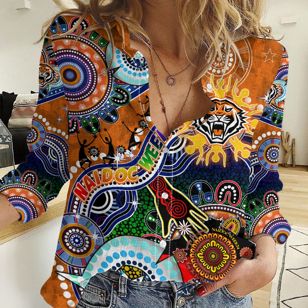 Personalised Tigers NAIDOC Week 2024 Women Casual Shirt Australia Aboriginal Dot Painting