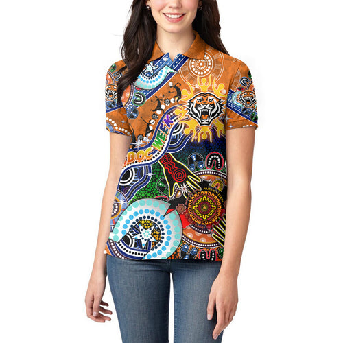 Personalised Tigers NAIDOC Week 2024 Women Polo Shirt Australia Aboriginal Dot Painting