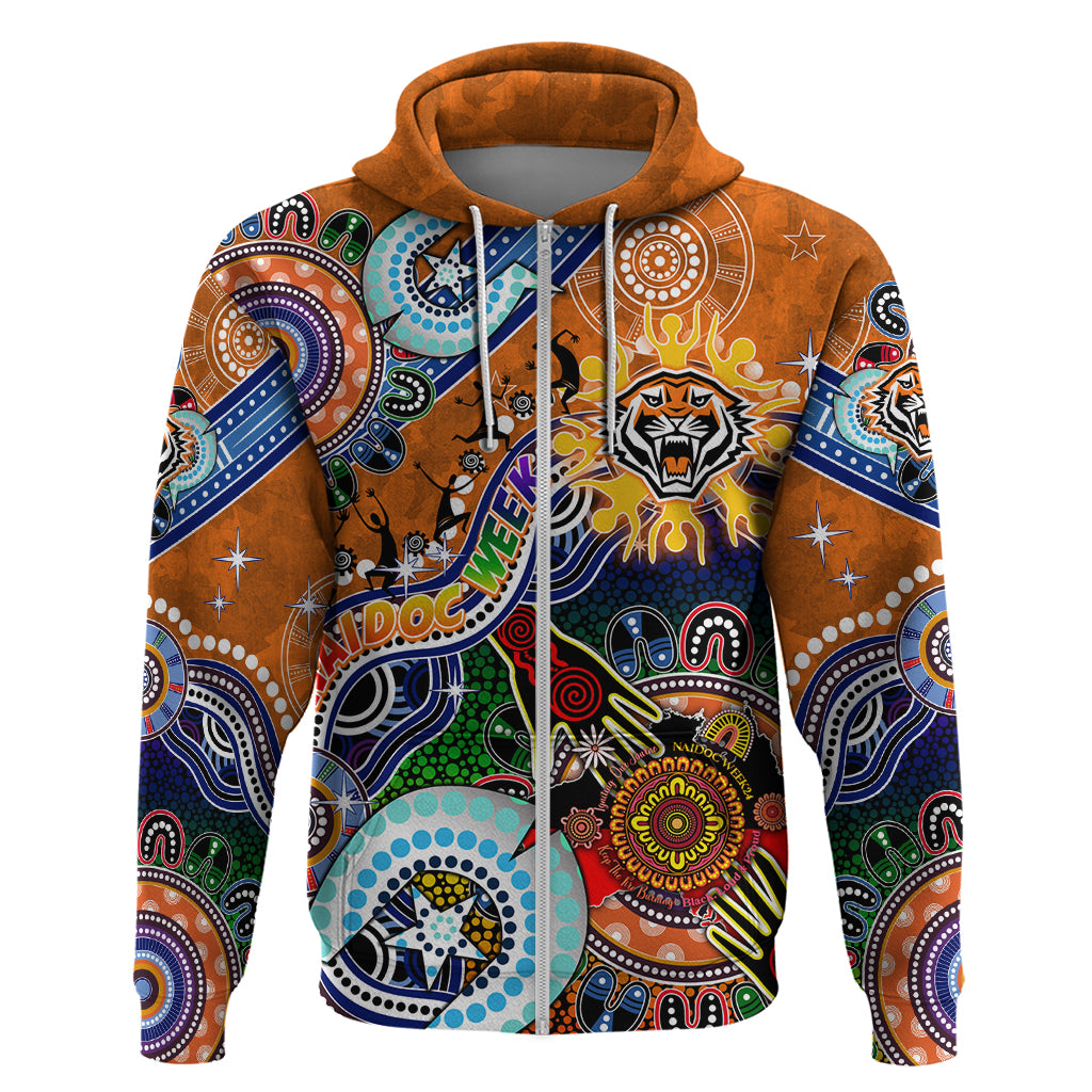 Personalised Tigers NAIDOC Week 2024 Zip Hoodie Australia Aboriginal Dot Painting