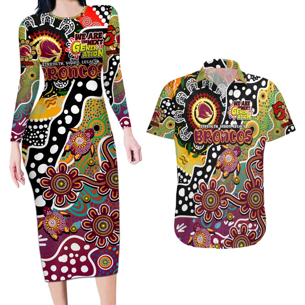 Personalised Broncos NRL Celebrating 50 Years of Naidoc Couples Matching Long Sleeve Bodycon Dress and Hawaiian Shirt NAIDOC Week 2025 Aboriginal