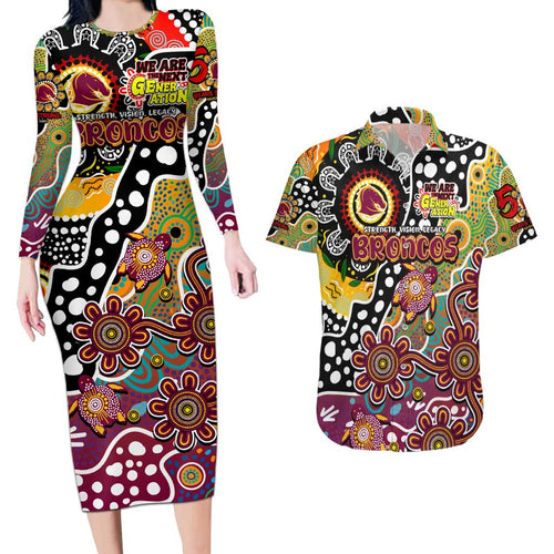 Personalised Broncos NRL Celebrating 50 Years of Naidoc Couples Matching Long Sleeve Bodycon Dress and Hawaiian Shirt NAIDOC Week 2025 Aboriginal